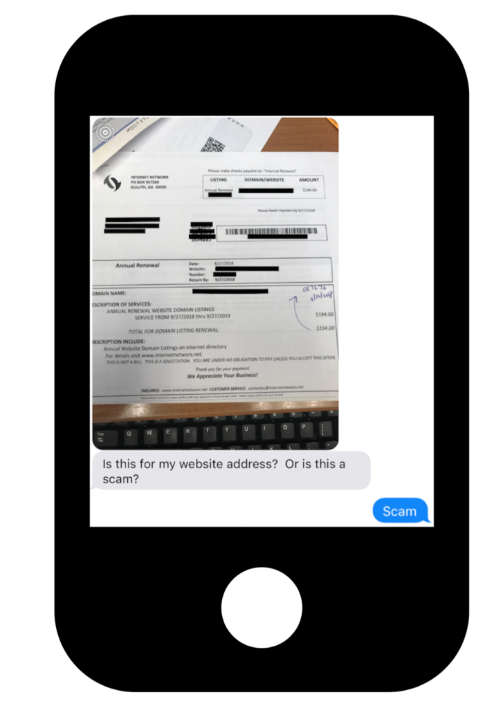 Scam invoice text