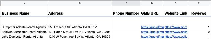 spreadsheet for tracking google my business spam