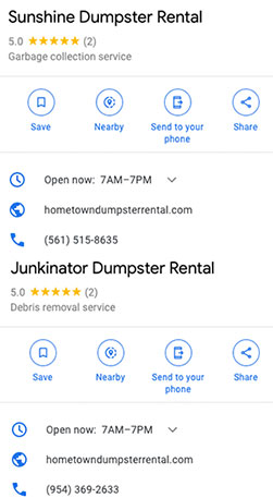 multiple businesses with same website on Google